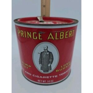 VINTAGE PRINCE ALBERT CRIMP CUT TOBACCO LARGE EMPTY STORAGE TIN RED/WHITE